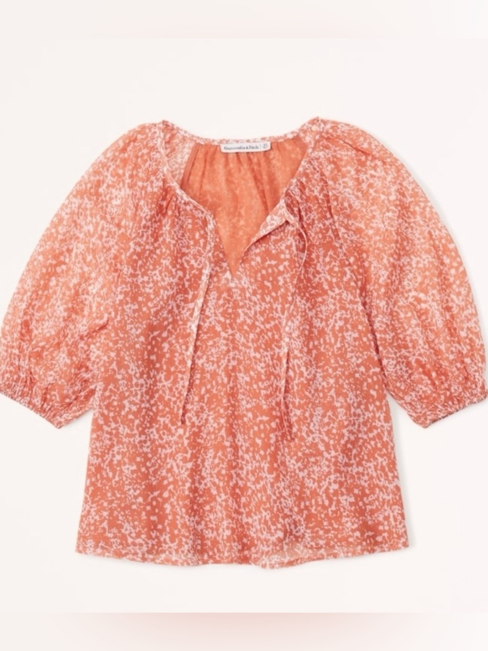 Abercrombie & Fitch Coral and White Tie-Neck Peasant Top
